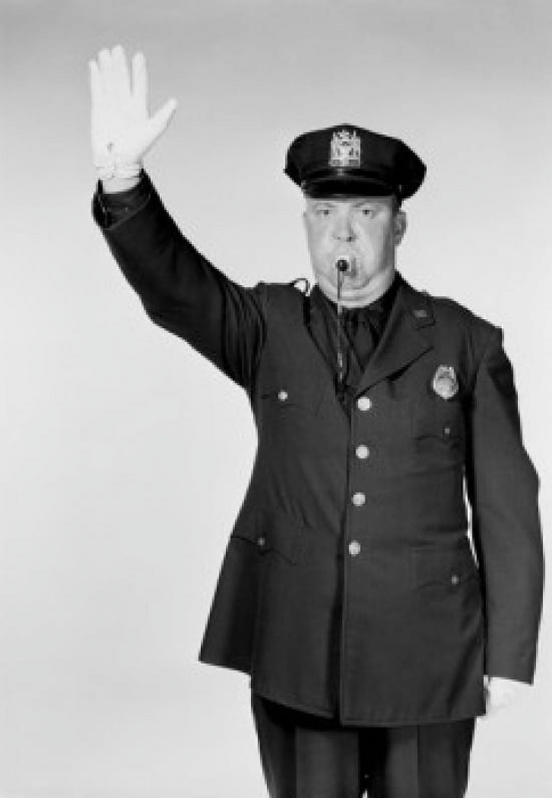 Mature policeman raising hand and whistling Canvas Art - (18 x 24)