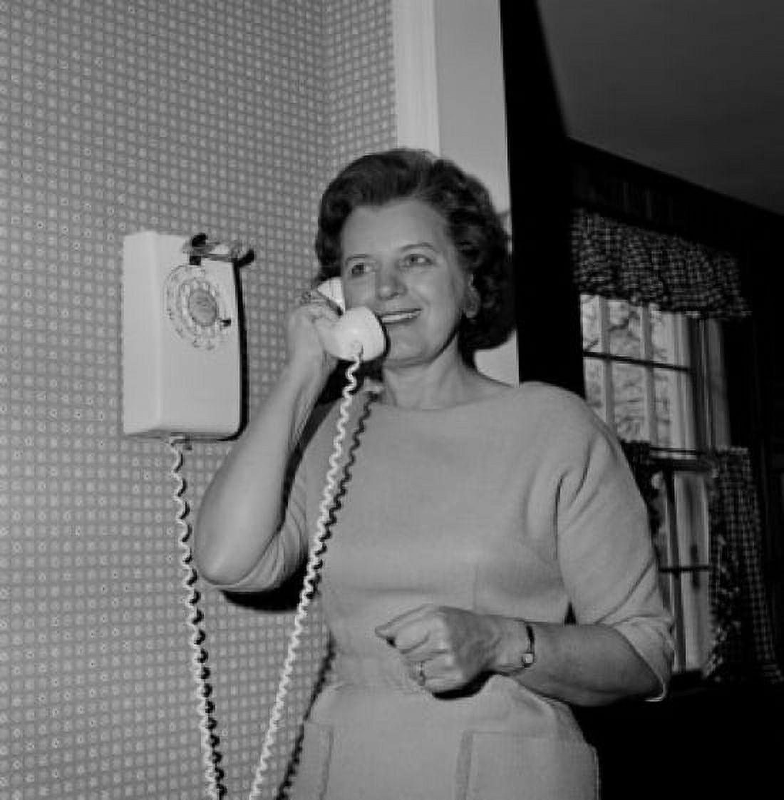 Mature woman talking through phone and smiling Canvas Art - (18 x 24)