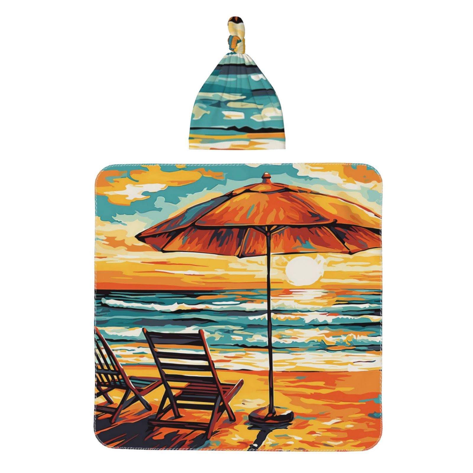Matuu Beach Umbrella Sunset for Baby Swaddle Blanket and Headband Set