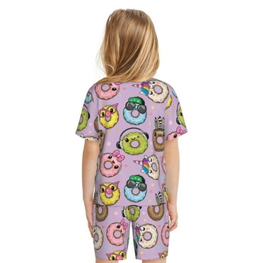 Matuu Cartoon Donuts for Short-Sleeved Pajama Set for Kids Soft Sleepwear for Boys and Girls Small