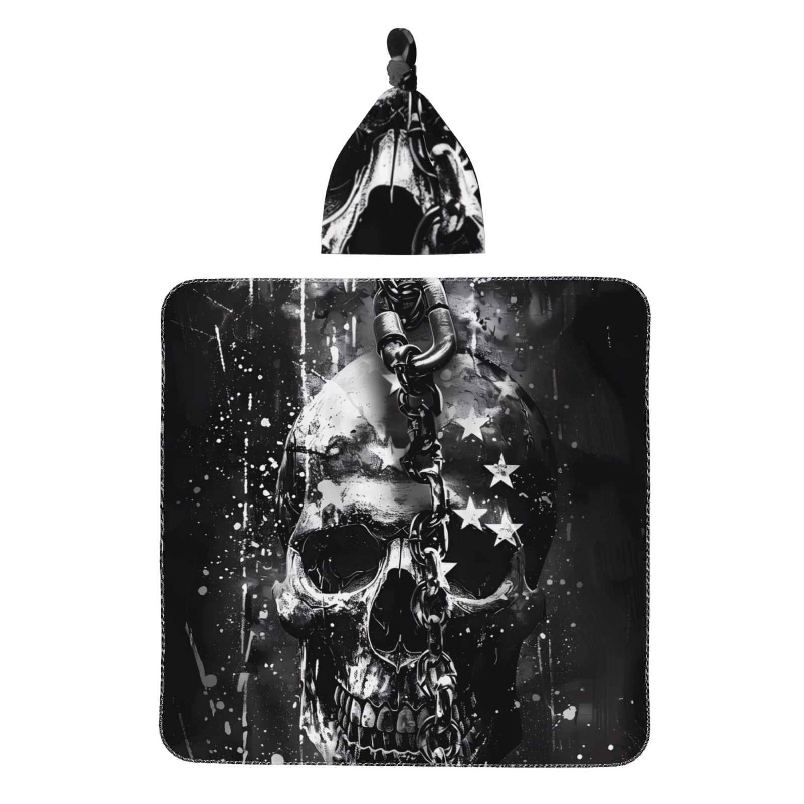 Matuu Chained Skull Artwork for Baby Swaddle Blanket and Headband Set