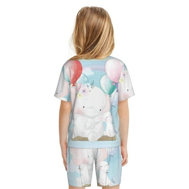 Matuu Cute Elephant for Short-Sleeved Pajama Set for Kids Soft Sleepwear for Boys and Girls X-Large