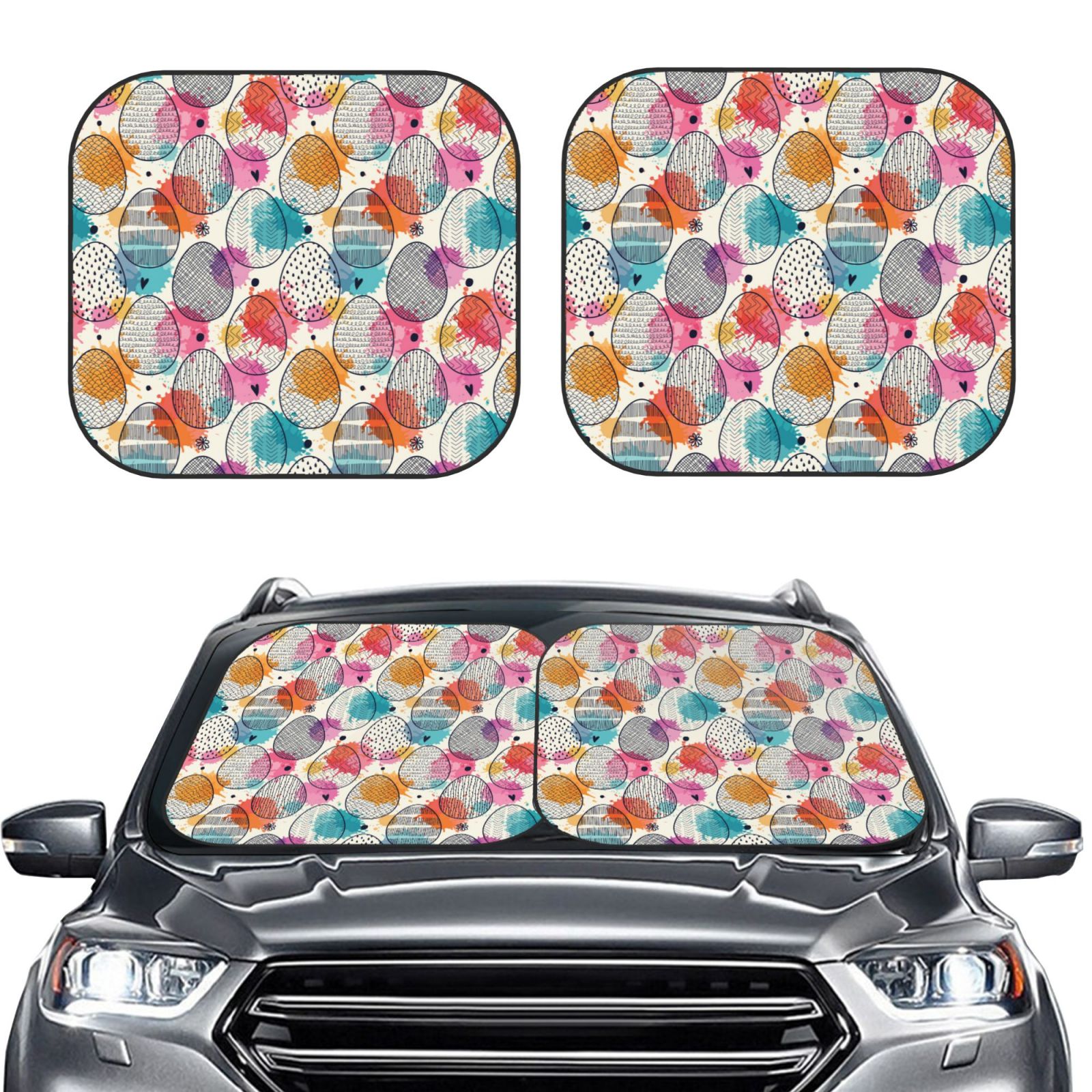 Matuu Easter Egg Print 2 Piece Car Windshield Sun Shade Foldable