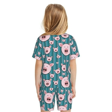 Matuu Funny Pig Faces for Short-Sleeved Pajama Set for Kids Soft Sleepwear for Boys and Girls X-Large