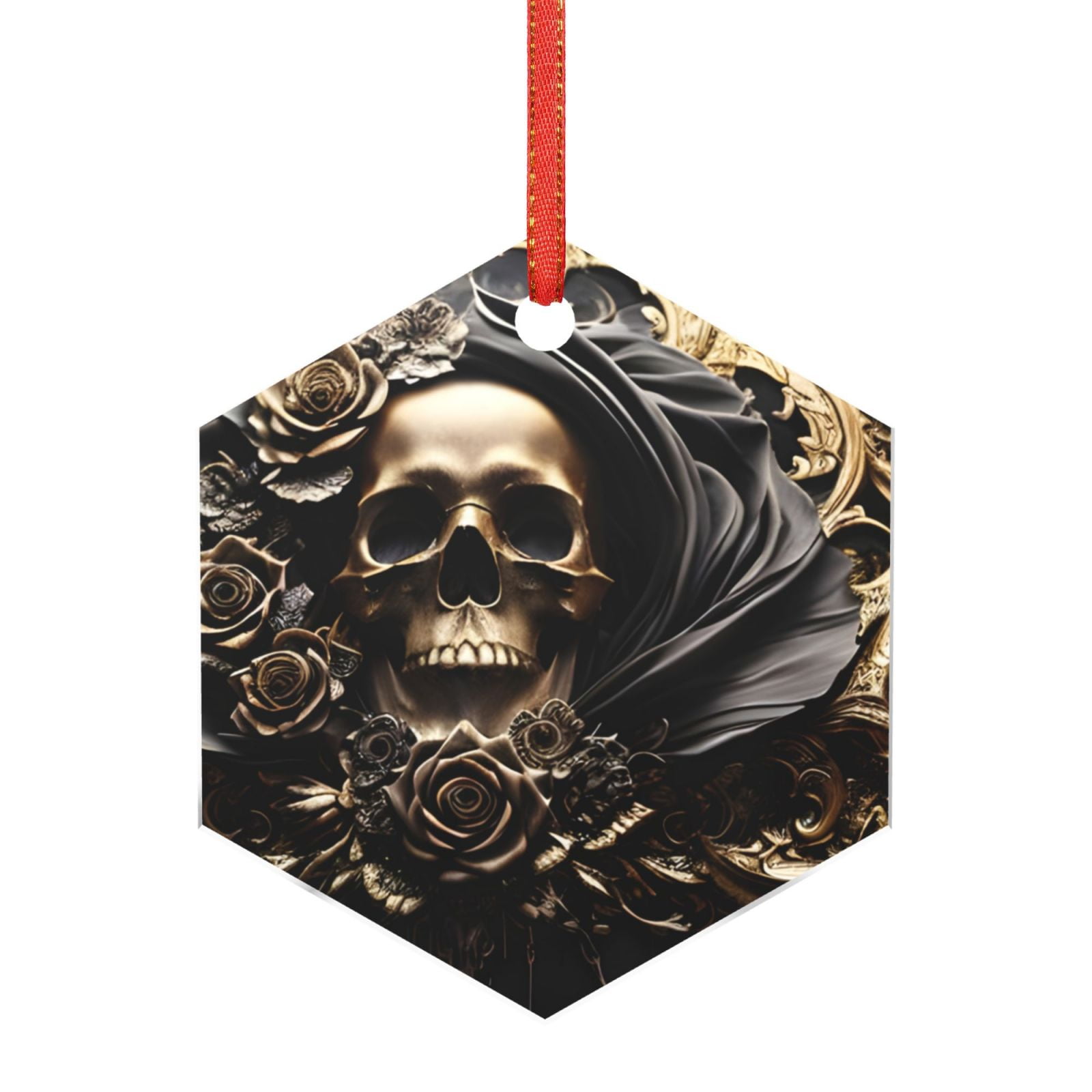 Matuu Gold Rose Skull for Acrylic Christmas Pendant Ornaments Festive ...