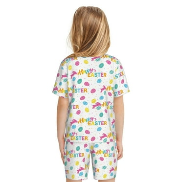 Matuu Happy Easter for Short-Sleeved Pajama Set for Kids Soft Sleepwear for Boys and Girls Small