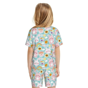 Matuu Love You Rabbit for Short-Sleeved Pajama Set for Kids Soft Sleepwear for Boys and Girls 4X-Large