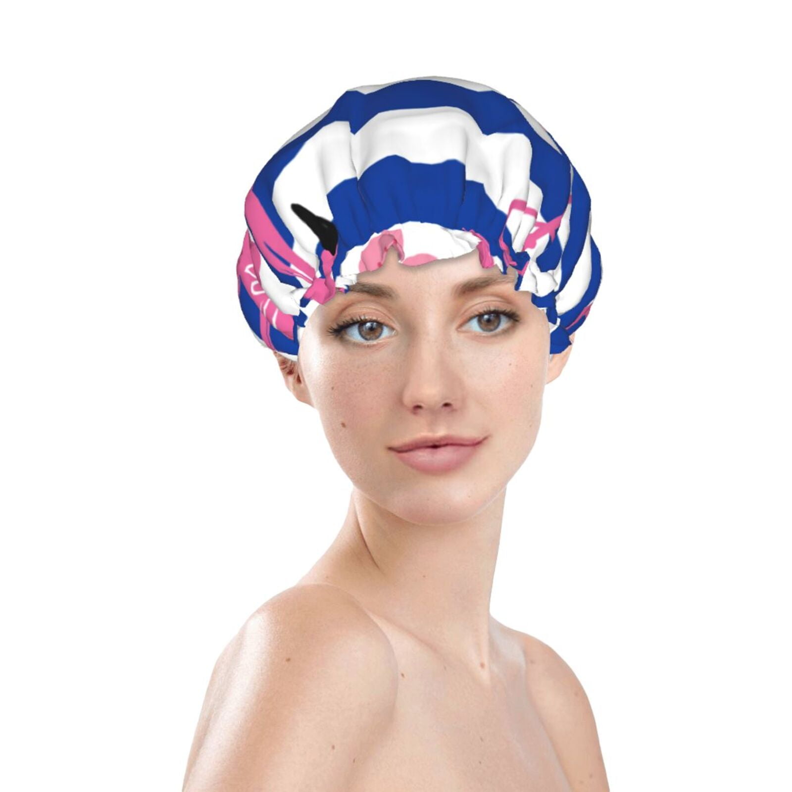 Matuu Pink Flamingo print Double Layer Elastic Waterproof Shower Cap