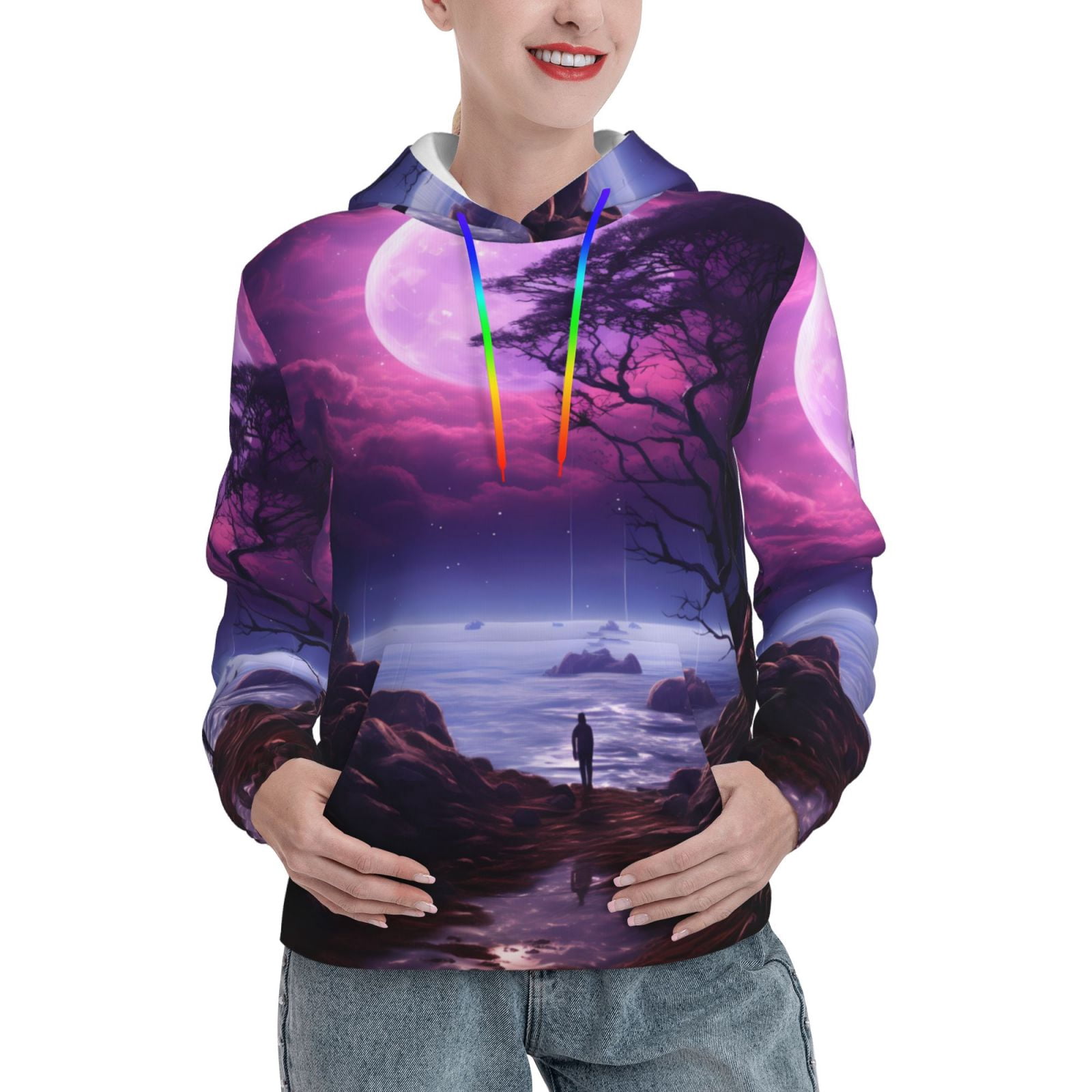 Matuu Purple Moon Tree Night Sky for Hoodies for Women Hoodie Pullover Sweatshirts-XX-Large