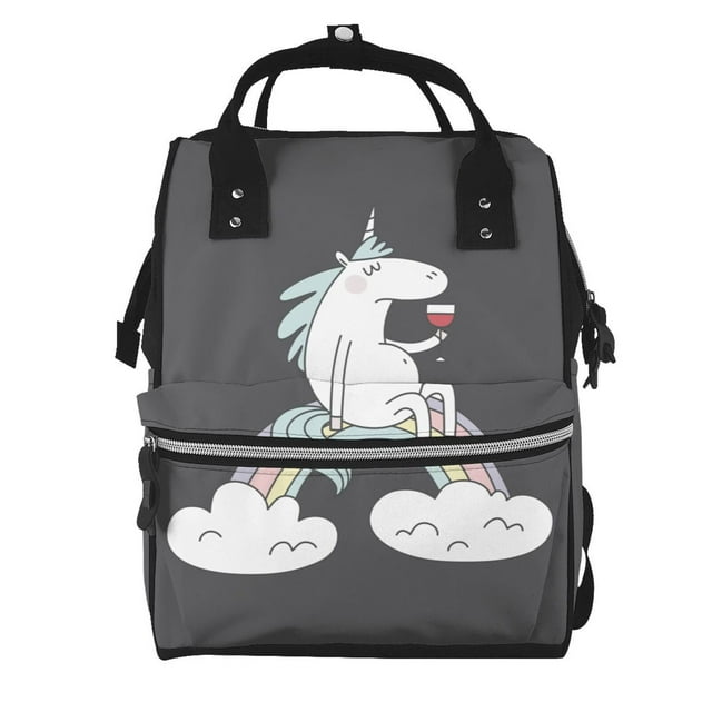 Matuu Unicorn and Wine for Large Capacity Baby Bag Multifunctional Travel Backpack Diaper Bag Spacious Waterproof Mommy Backpack