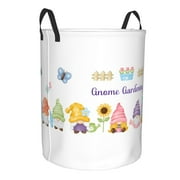 Matuu Watercolor Gnome Garden print Portable simple household items easy storage round laundry basket with handle