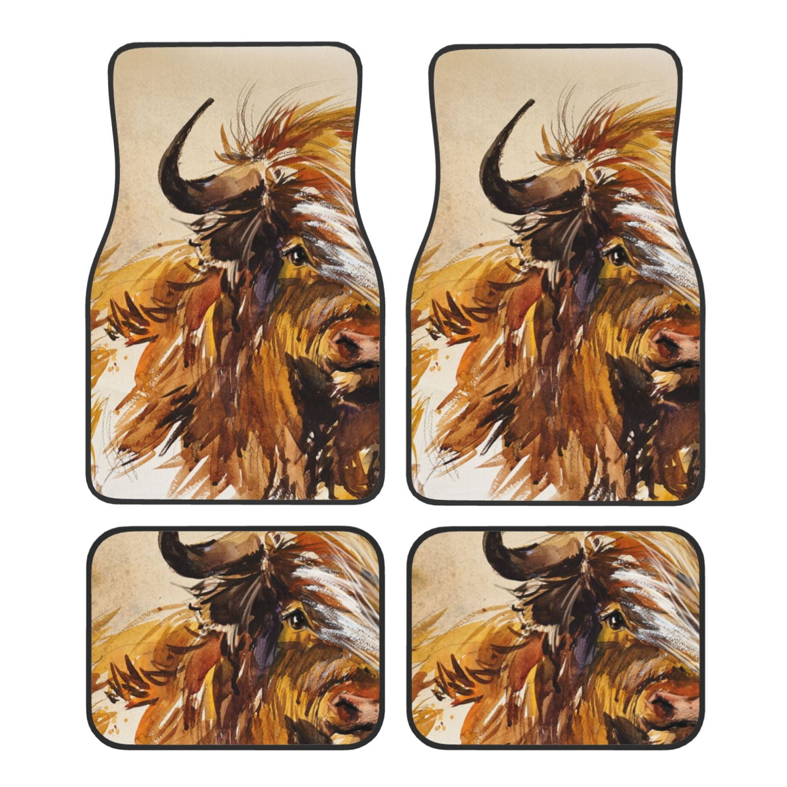 Matuu Yak print 4Piece AllWeather Floor Mats for Universal Automotive