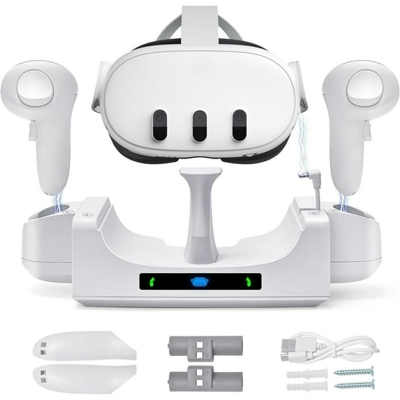 Matxabr Charging Dock for Oculus/Meta Quest 3,Charging Stand for Meta Quest 3 Controller and Headset with 2 Rechergeable Batteries,Battery Cover|Wall Mount Fast Charging Station,Dual-use