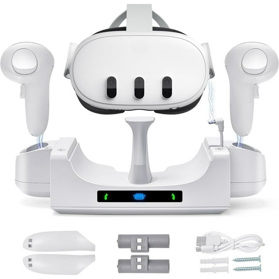 Matxabr Charging Dock for Oculus/Meta Quest 3,Charging Stand for Meta Quest 3 Controller and Headset with 2 Rechergeable Batteries,Battery Cover|Wall Mount Fast Charging Station,Dual-use