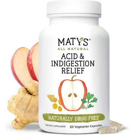 Matys All Natural Acid Indigestion Relief Eases Heartburn & Reflux, 60 Capsules