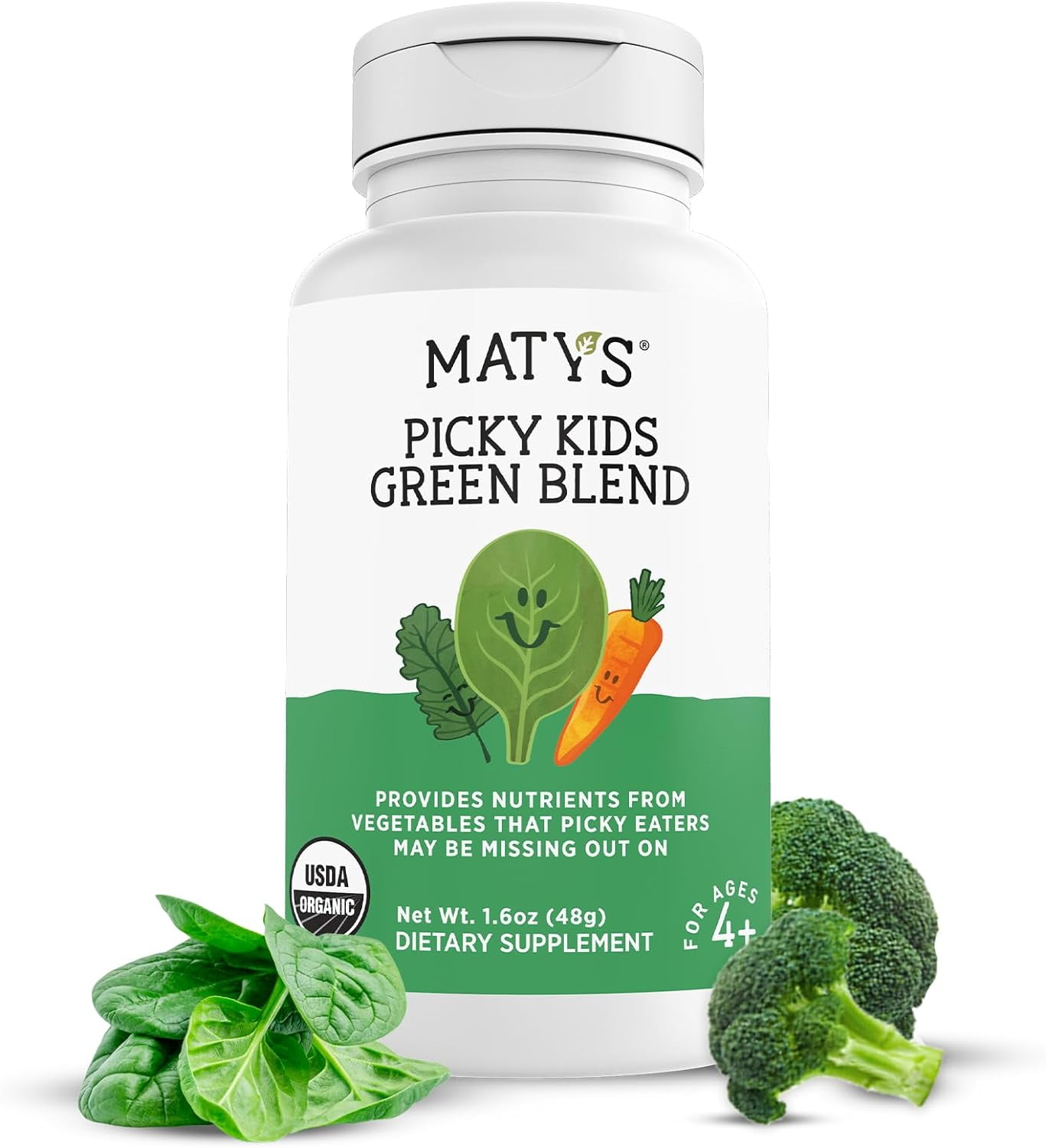 Matys Organic Picky Kids Green Blend, Vegetable Powder Supplement for Picky Eater Kids 4 Years
