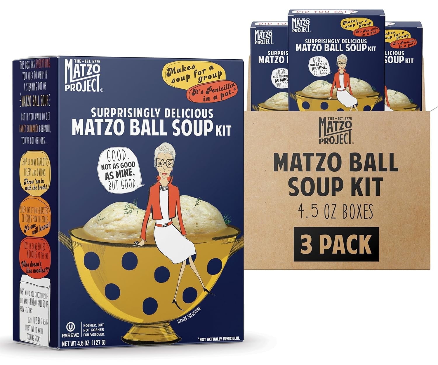 The Matzo Project Matzo Ball Soup Kit, Vegetarian, Kosher (But Not Kosher for Passover), Low-Fat, No-MSG, No Trans Fat, Nothing Artificial (4.5 oz, 3 Pack)
