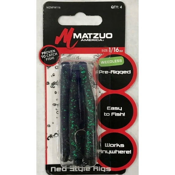 Matzuo 1/16 Weedless Ned Rig Black/Blue 4pk, Fishing Rigs
