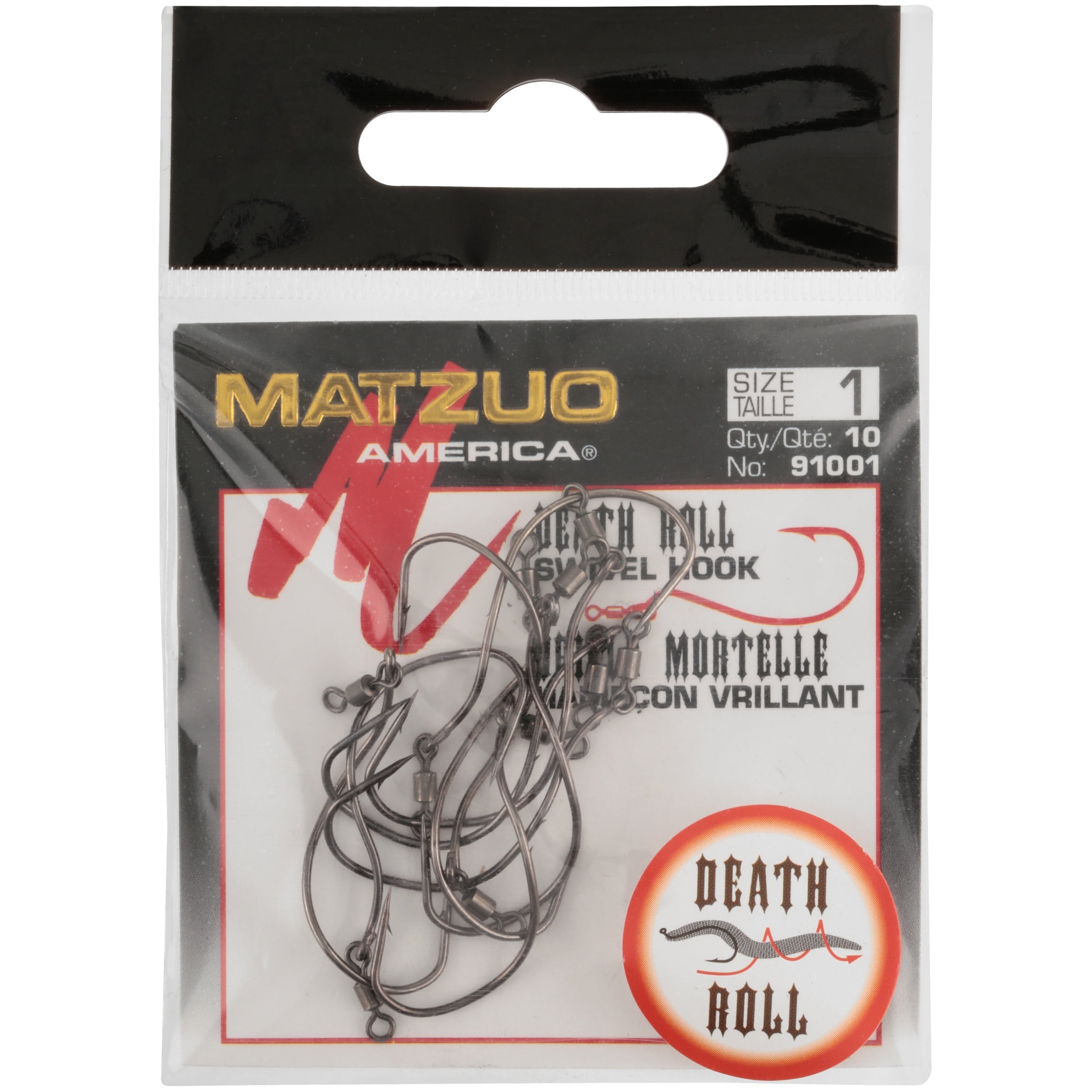 Matzuo America® Size 1 Black Chrome Death Roll Swivel Hooks 10 ct Pack 