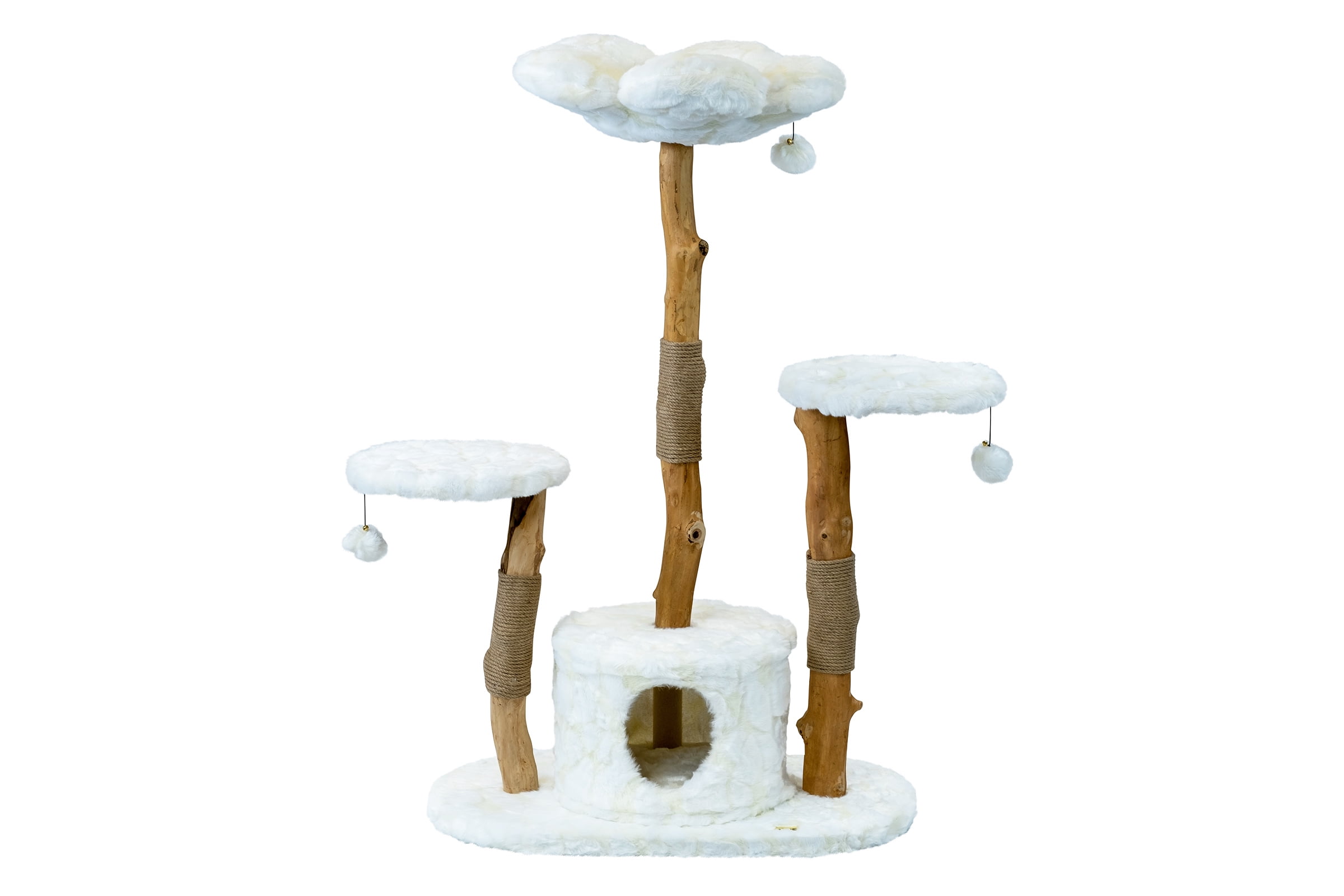 White Triple Branch Cat Tree with Cushioned Beds