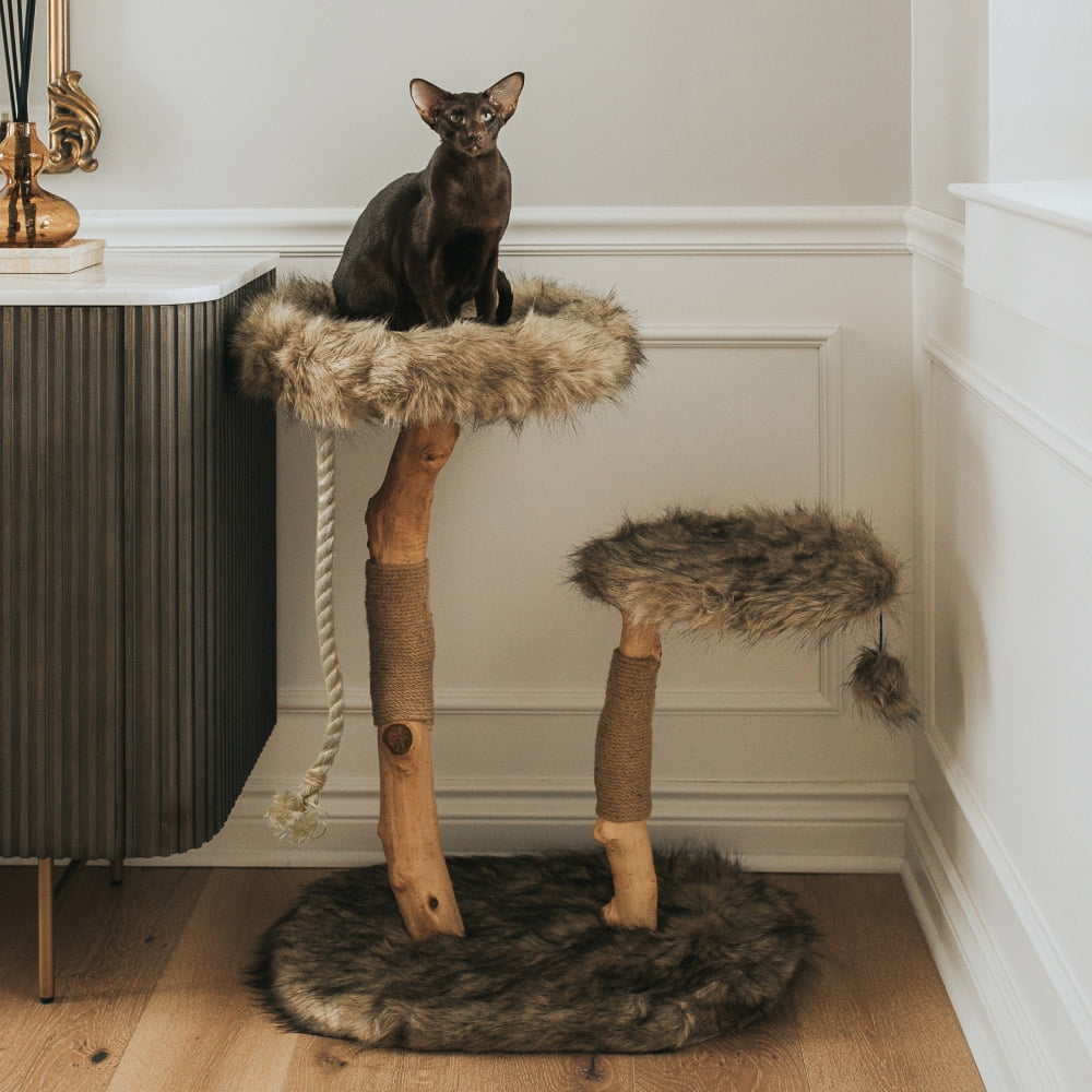 Natural Branch Brown Faux Fur Cat Tree Tower