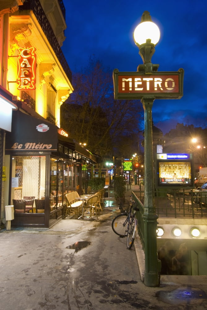Maubert-Mutualite Metro Station And Cafe At Dawn In The Latin Quarter (Quartier Latin) On The Left Bank Paris France Canvas Art - Ian Cumming Design Pics (12 x 19)