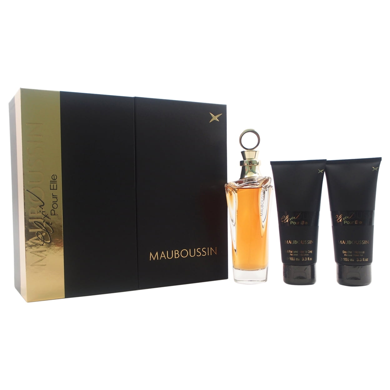 Mauboussin Elixir Pour Elle by Mauboussin for Women - 3 Pc Gift Set 3.3oz  EDP Spray, 3.3oz Body Lotion, 3.3oz Shower Gel