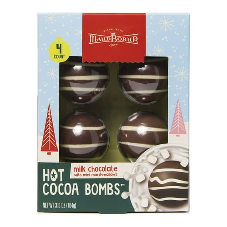 Maud Borup Milk Chocolate Hot Cocoa Bombs with Mini Marshmallows, 4 Pack, 3.5 oz, Seasonal Holiday Treat & Gift