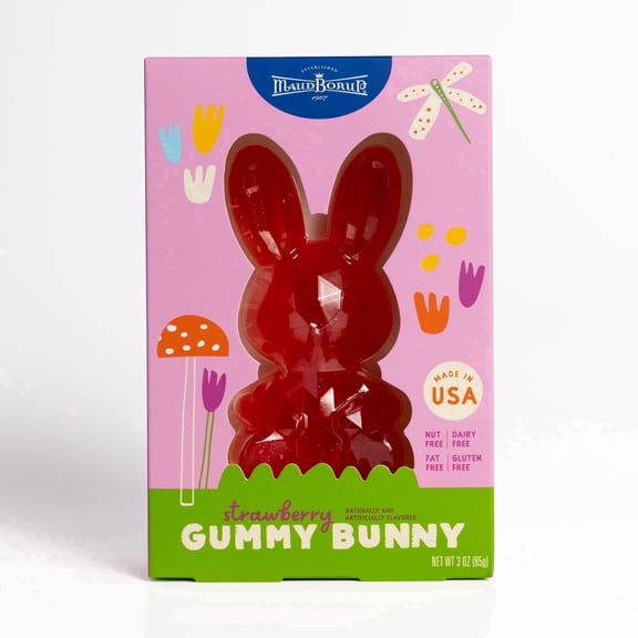 Maud Borup Oversized Strawberry Gummy Bunny, 3 oz, Seasonal Spring Treat & Gift