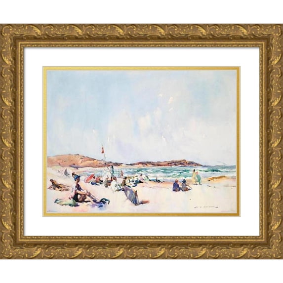 Maud Sherwood 18x14 Gold Ornate Wood Frame and Double Matted Museum Art Print Titled - The Beach, Dee Why, Sydney (1923)