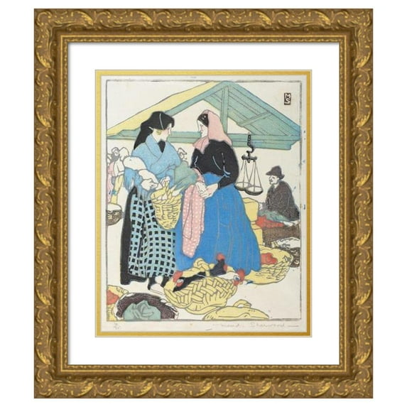 Maud Sherwood 20x23 Gold Ornate Framed and Double Matted Museum Art Print Titled - Market Place (1928)