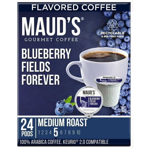 Maud's Blueberry Coffee Pods, Blueberry Fields Forever, Compatible w/ K-Cup Brewers, 24ct