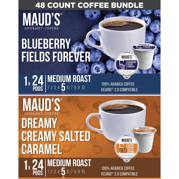 Maud's Blueberry - Dreamy Caramel Flavored Medium Roast Coffee Pod Bundle, 48ct