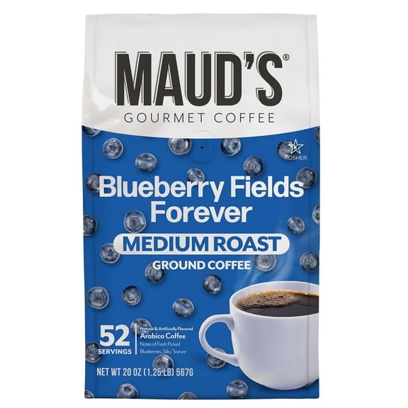 Maud's Blueberry Flavored Medium Roast Ground Coffee, 1 Bag, (20oz), 100% Arabica Coffee, 52 Servings