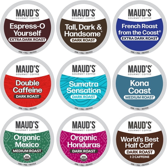 Maud's Bold Dark Roast Coffee Pods Variety Pack, 40 ct, 9 Assorted Dark Roast Flavors in Single Serve Pods 100% Arabica Coffee, Compatible with Keurig K Cups Maker