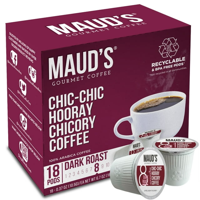 Maud's Chicory Dark Roast Coffee Pods, ChicChic Hooray, Compatible w
