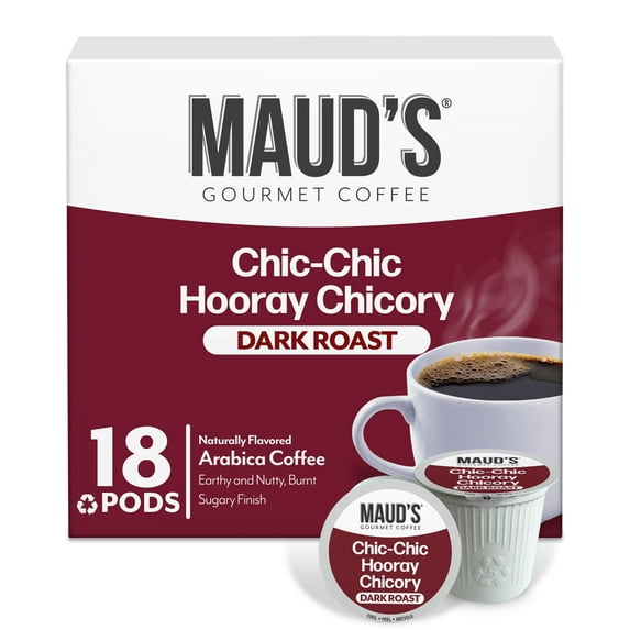 Maud's Chicory Flavored Coffee Pods, 18 ct, Dark Roast Flavored Coffee in Recyclable Single Serve Pods – 100% Arabica Beans, Compatible with Keurig K Cups Maker
