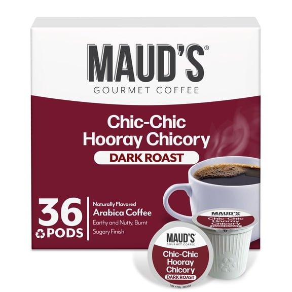 Maud's Chicory Flavored Coffee Pods, 36 ct, Dark Roast Flavored Coffee in Single Serve Pods  100% Arabica Beans, Compatible with Keurig K Cups Maker