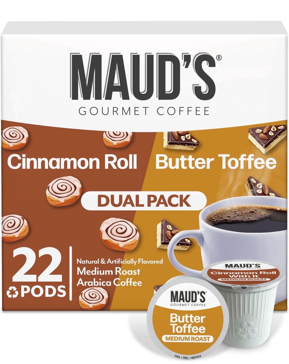 Maud's Cinnamon Roll & Butter Toffee Flavored Coffee Pods, 22ct, Medium ...
