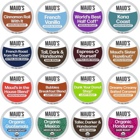 Maud's Coffee Lover's Variety Pack (16 Blend Variety Pack), 40ct. Solar Energy Produced Single Serve Variety Pack Coffee Pods - 100% Arabica Coffee California Roasted, KCup Compatible