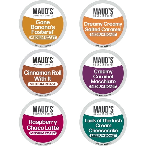 Maud's Flavored Coffee Pods Assorted Sampler Variety Pack, Single Serve Medium Roast 100% Arabica, Compatible with Keurig K-Cup Brewers, 24ct