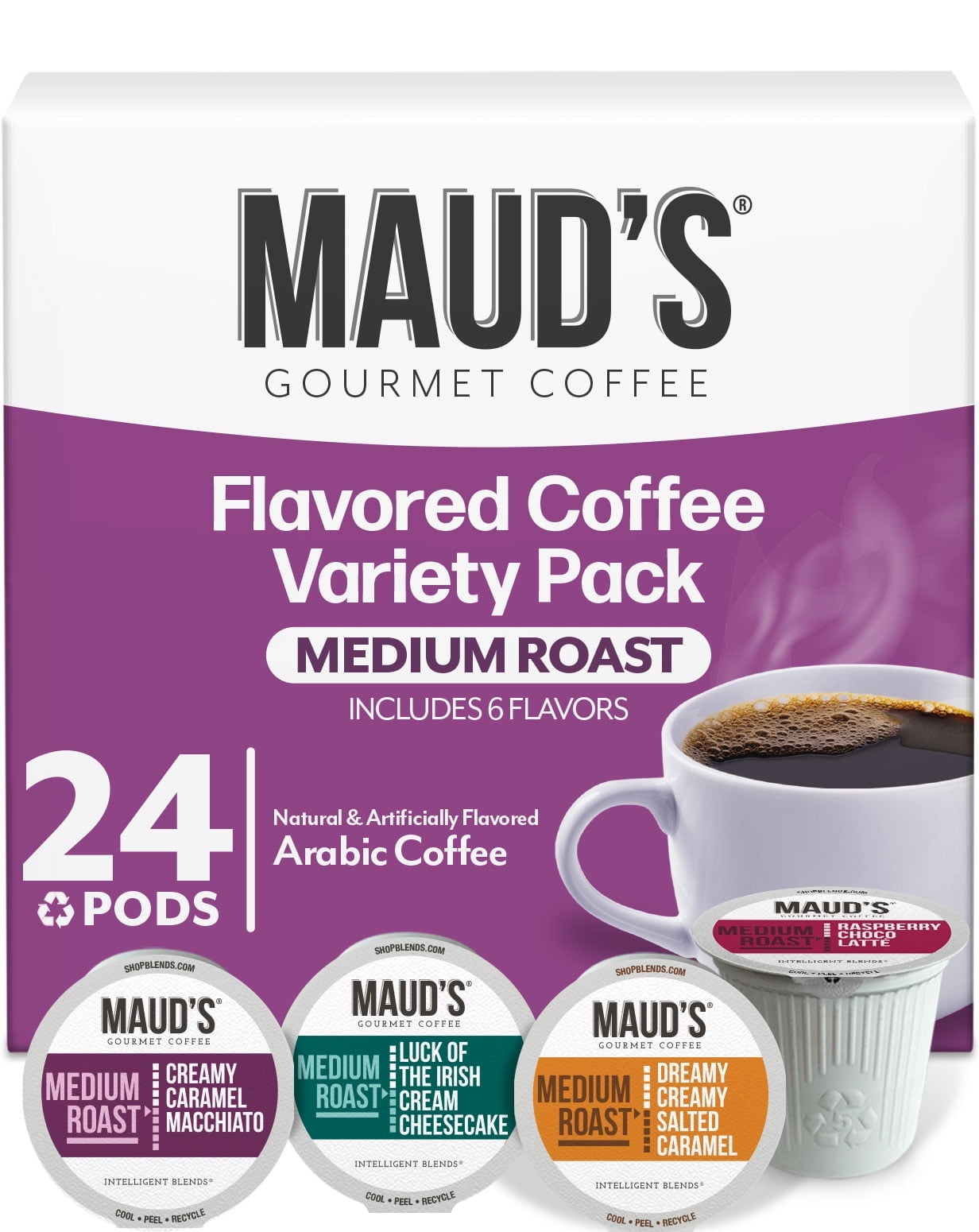 Maud's Coffee Pods Sampler Pack, Medium Roast, Flavored, Compatible with K-Cup Brewers, 24ct