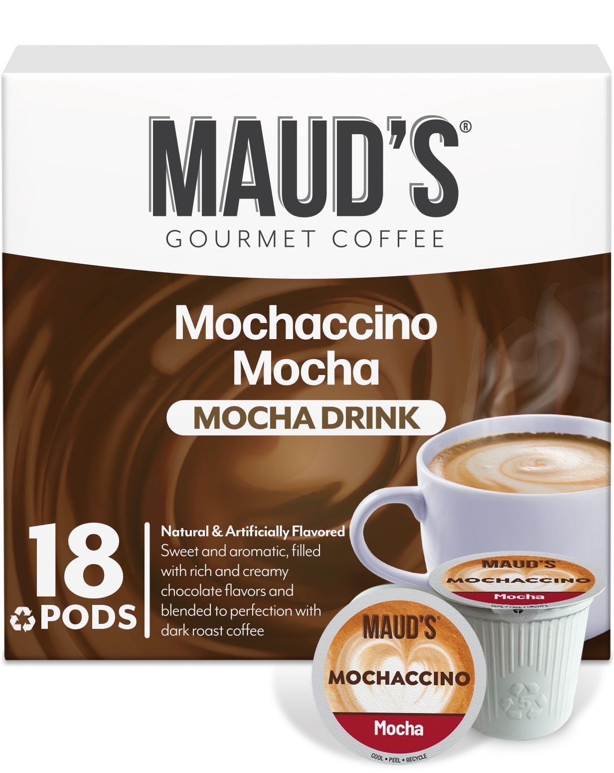 MAUD'S Chocolate Mocha Cappuccino Coffee Pods 18ct Compatible with