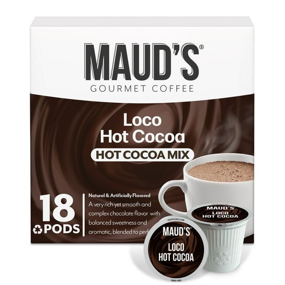 Maud's Dark Hot Chocolate Pods, 18 ct, Recyclable Single Serve Pods, Compatible with Keurig K Cups Maker