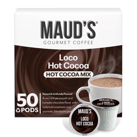 Maud's Dark Hot Chocolate Pods, 50 ct, Single Serve Pods, Compatible with Keurig K Cups Maker