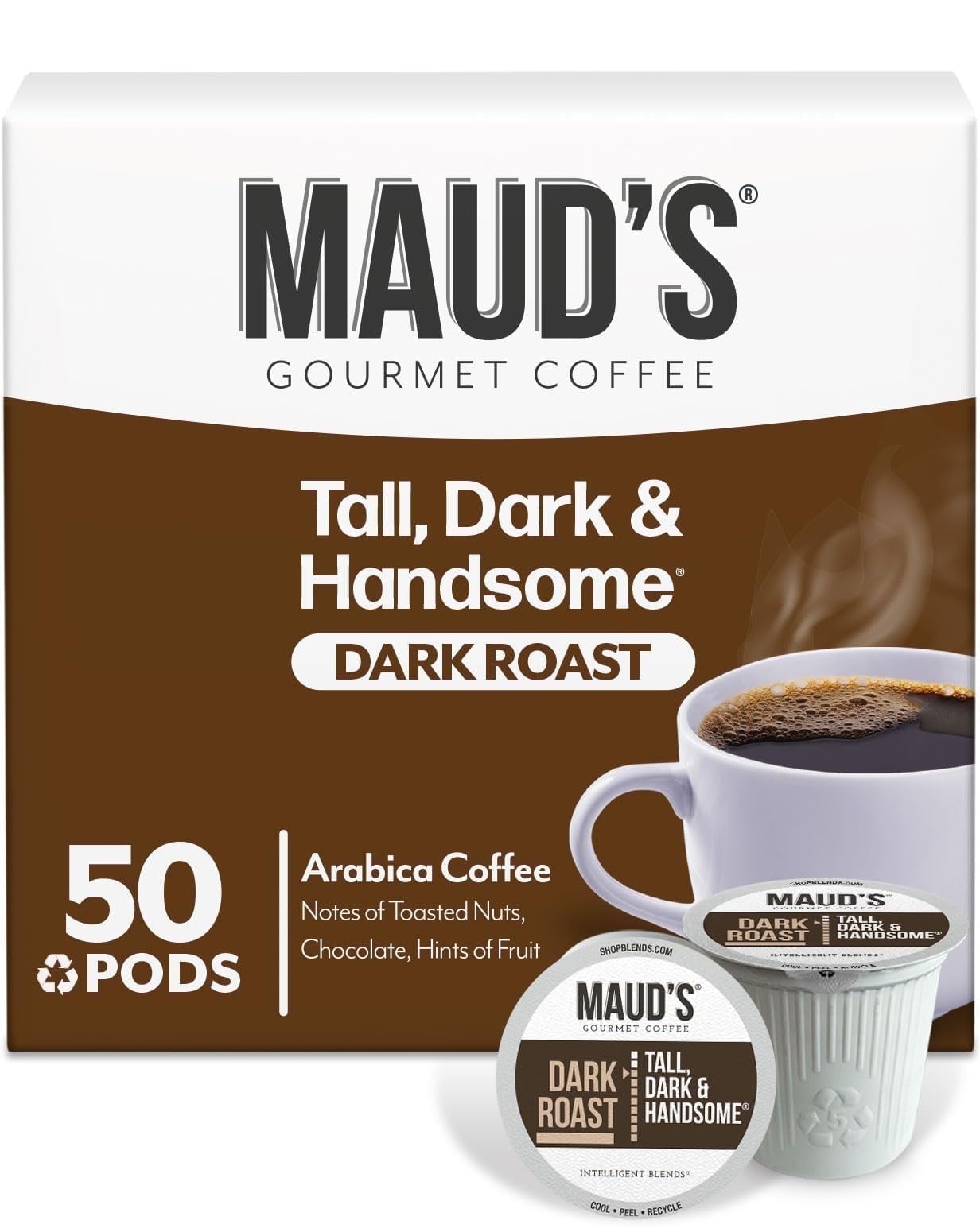 Maud's Dark Roast Coffee Pods, 50ct, Recyclable Single Serve Pods 100% Arabica Coffee, Compatible with Keurig K Cups Maker