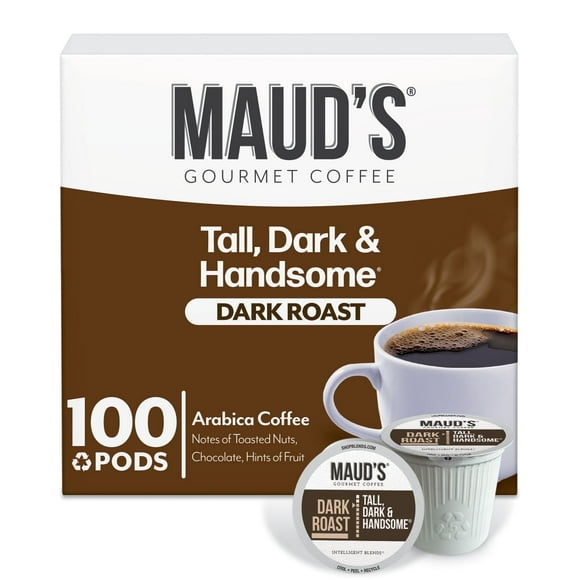 Maud's Dark Roast Coffee Pods, Tall Dark and Handsome, Compatible w/ K-Cup Brewers, 100ct