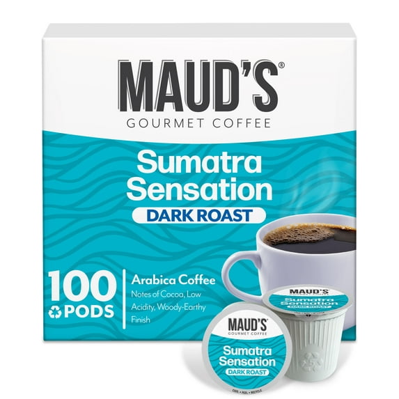 Maud's Sumatra Coffee Pods, 100 ct, Dark Roast Coffee in Recyclable Single Serve Pods – 100% Arabica Coffee, Compatible with Keurig K Cups Maker