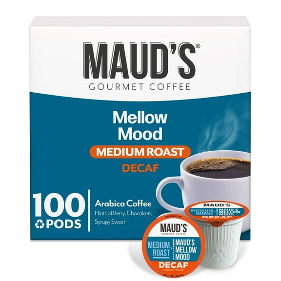 Maud's Decaf Dark Medium Roast Coffee Pods, Mellow Mood Decaf, Compatible w/ K-Cup Brewers, 100ct