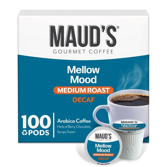 Maud's Decaf Dark Medium Roast Coffee Pods, Mellow Mood Decaf, Compatible w/ K-Cup Brewers, 100ct